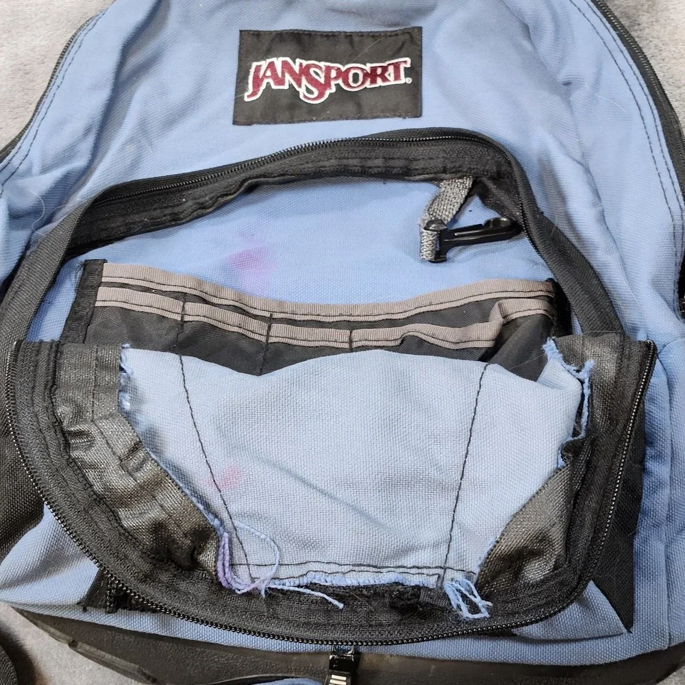 Jansport Backpack Thick Rubber Tire Bottom Blue Bookbag Vintage 90s Y2K